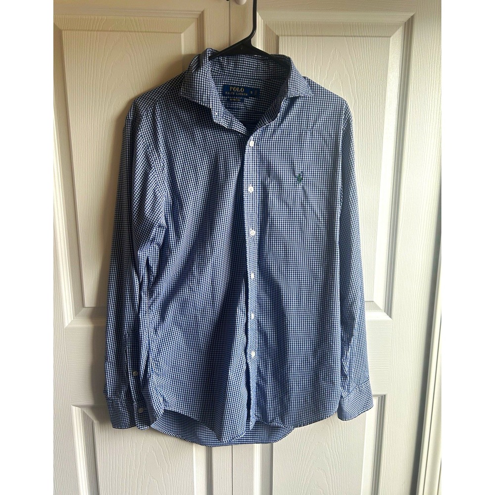 Polo Ralph Lauren Classic Fit Blue/White Check Long Sleeve Cotton Dress Shirt S
